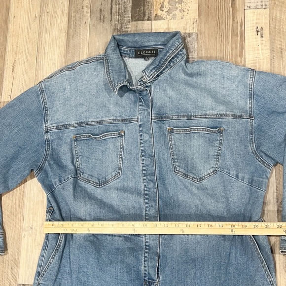 Eloquii Denim Boiler Suit Jumpsuit Light Wash Blue Long Sleeve Plus Size 22 - Picture 2 of 10